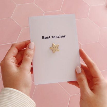 Best Teacher Card with Gold Star Pin