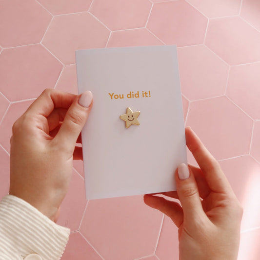 You Did It Card with Gold Star Pin - Stay Soft Co